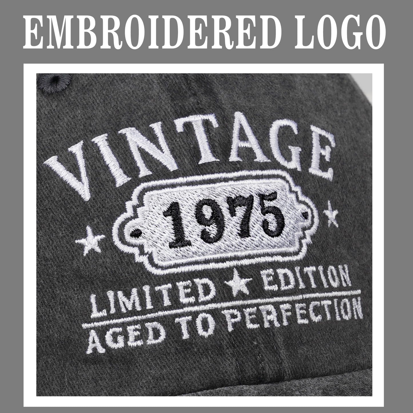 50th Birthday Gifts for Her Him Vintage 1975 Embroidered Black Baseball Cap Women Men (Black)