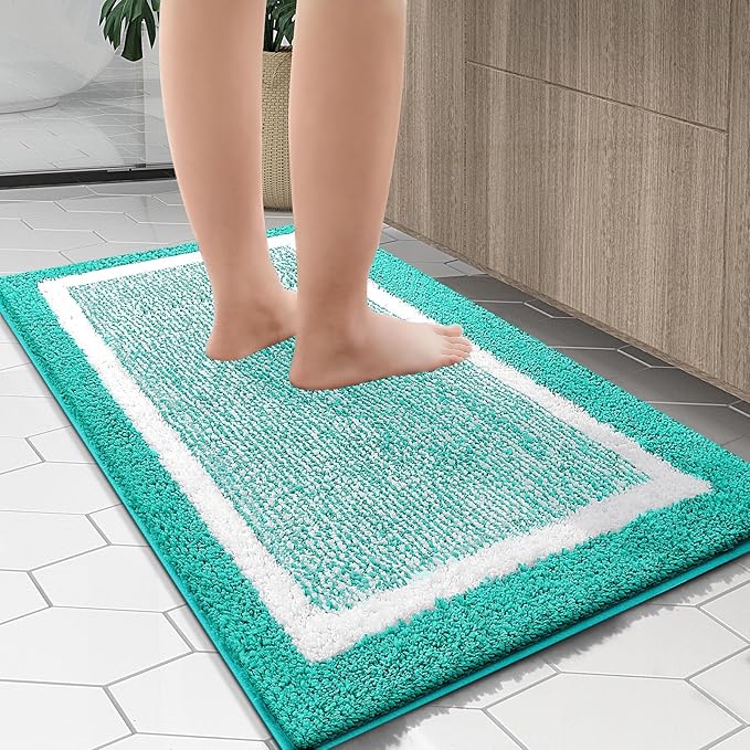OLANLY Bathroom Rugs 36x24, Extra Soft and Absorbent Microfiber Bath Mat, Non-Slip, Machine Washable, Quick Dry Shaggy Bath Carpet, Suitable for Bathroom Floor, Tub, Shower (Large, Green)