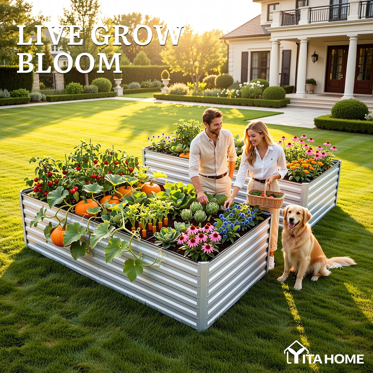 YITAHOME 8x4x2ft 2pcs Large Raised Garden Bed, Galvanized Metal Planter Box with Gloves, Ground Nails, Support Rod & Safety Rubber, Outdoor Above Ground Planters for Plants Vegetables Flowers, Silver