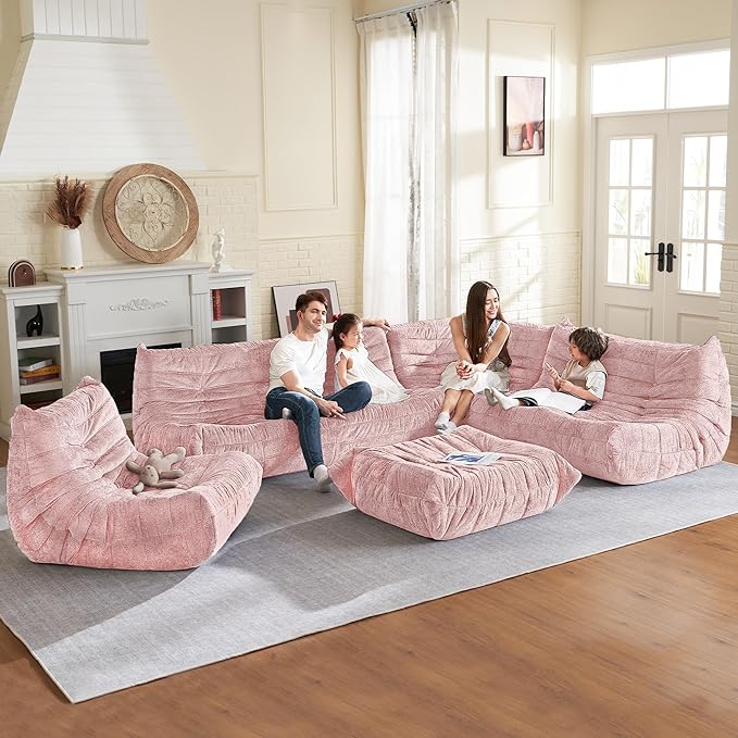 HABUTWAY Bean Bag Chair, Memory Foam Bean Bag Chairs for Adults, Fireside Corner Chair Lazy Floor Corner Sofa for Living Room, Bedroom, Dorm, Office (Pink)