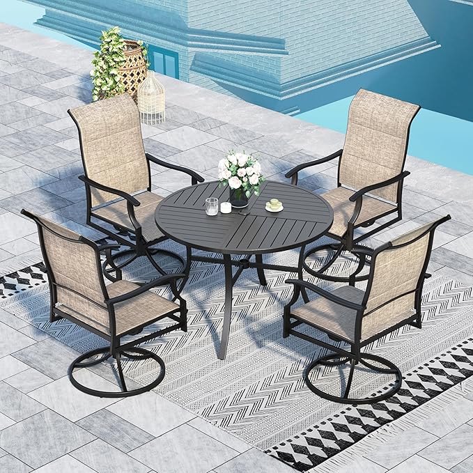Sophia & William 5 Piece Outdoor Patio Dining Set, Patio Furniture Set with 4 Swivel High Back Patio Dining Chairs and Round Metal Table, All Weather Textilene Fabric for Backyard, Poolside, Balcony