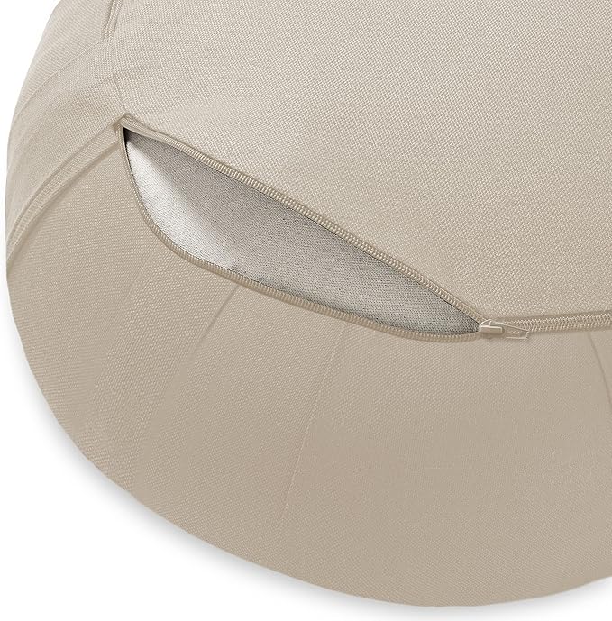 Node Fitness Zafu Meditation Cushion, 15" Round Buckwheat Yoga Pillow with Organic Cotton Cover - Natural