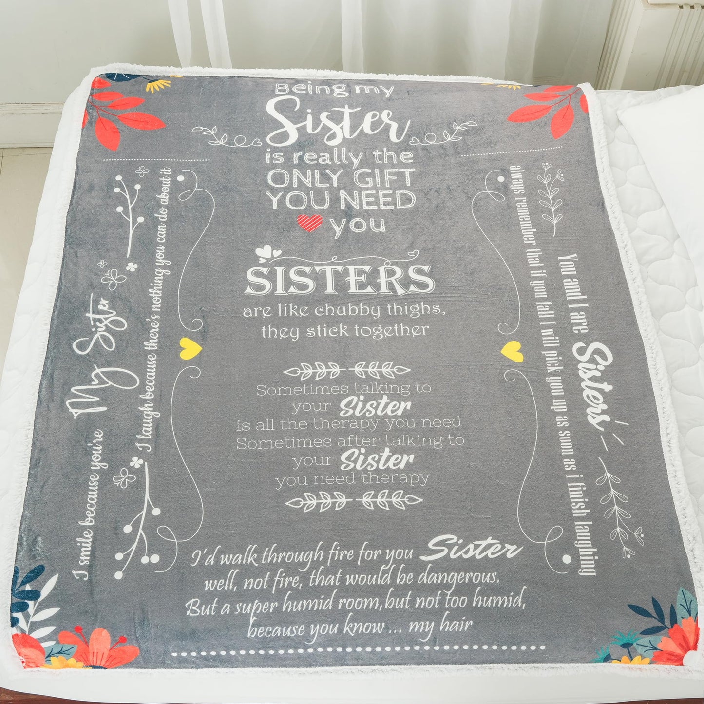 Piwaka Sister Blanket Gift from Sister - Thoughtful Birthday Gift for Women, Sentimental Throw, Cozy Fleece Keepsake to Celebrate Sisterhood, Meaningful Present for Sisters of All Agesd (Grey)