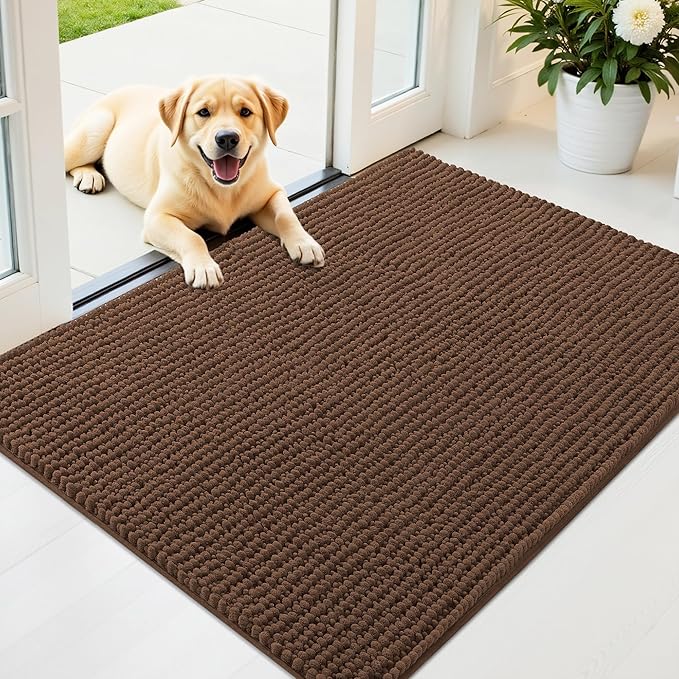 OLANLY Dog Door Mat for Muddy Paws 40x32, Ultra Absorbent Chenille Mud Doormat, Non-Slip Washable and Dirt Trapping Doormat for Indoor Entryway, Quick-Dry Indoor Pet Bed Mats for Dogs, Mocha