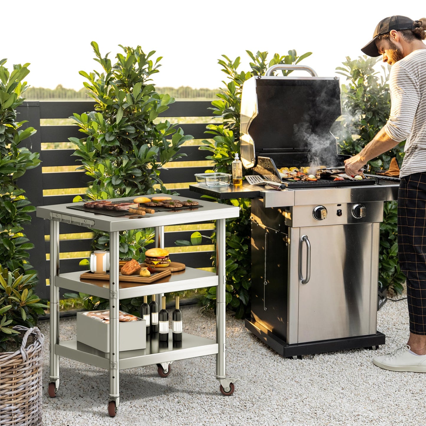 YITAHOME NSF Stainless Steel Table, 30" X 24" Work Table with Wheels, 3 Shelves Metal Prep Worktable for Home Kitchen Restaurant Garage Warehouse Outdoor