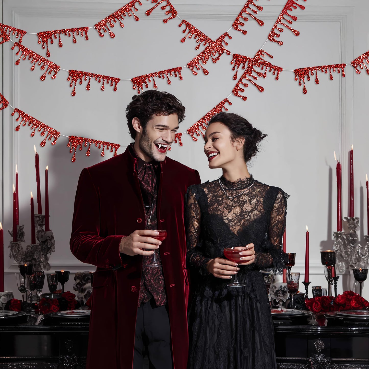 Cheerland Glitter Red Blood Drop Garland Vampire Party Decorations Vampire Diaries Birthday Decorations Bloody Decor Flag Banner Hanging Horror Movie Theme Creepy Murder Spooky Bday Party Supplies