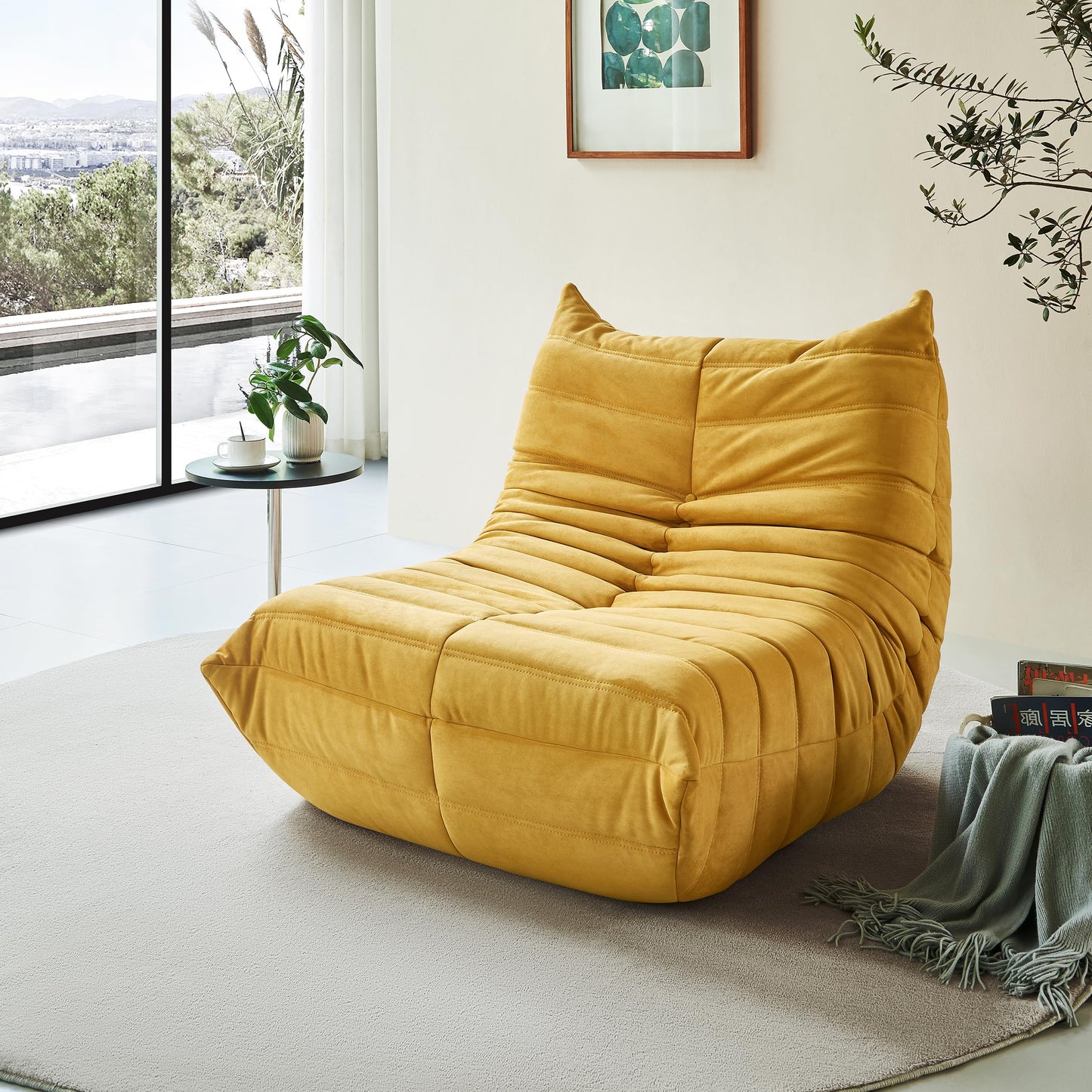 Aosaifen Bean Bag Chair - Corner Sofa, Fireside Chair Bean Bag Sofa Large Bean Bag Chair for Adults,Fireside Floor Couch for Living Room, Bedroom, Gaming & Office (Yellow, Single)