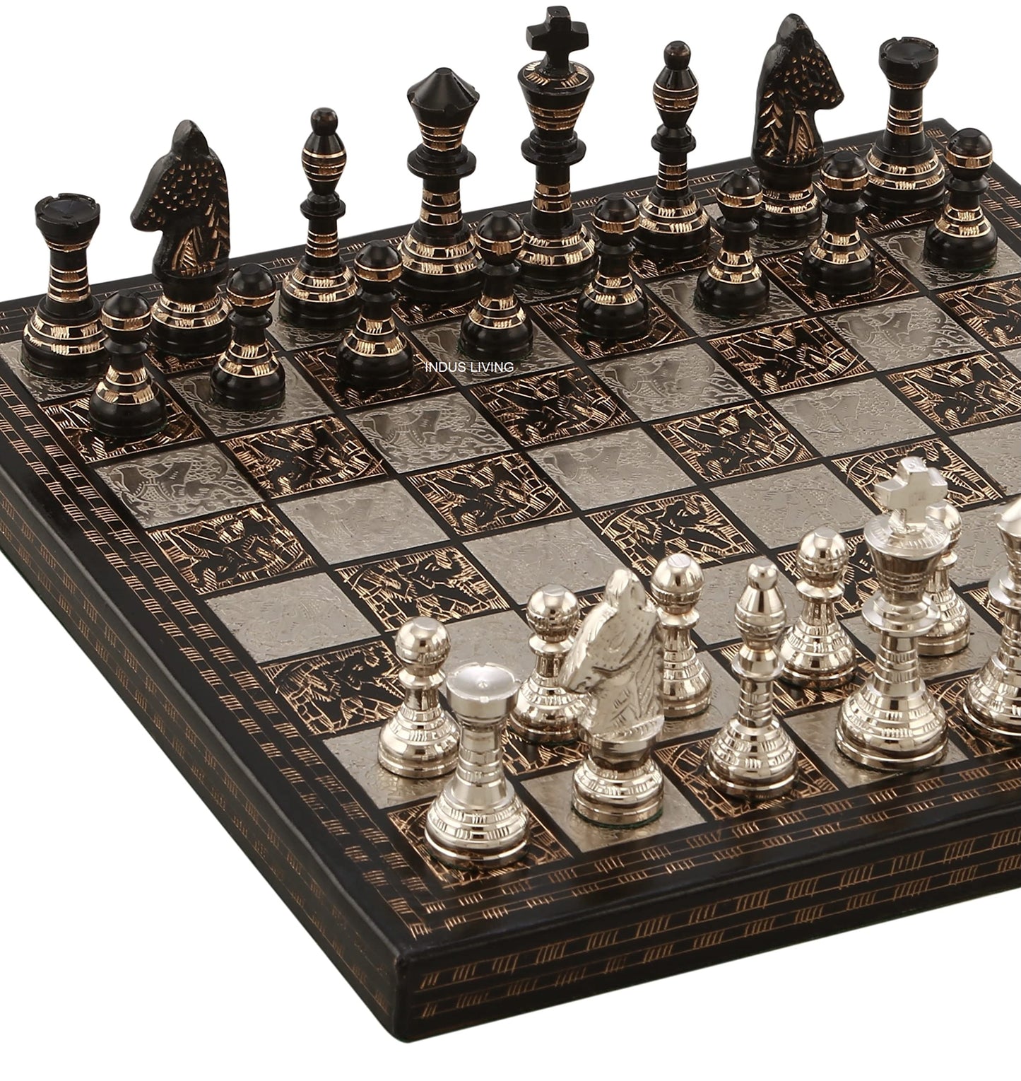Luxury & Decorative Premium Chess Board Game Set | 10 x 10 Inches | Black & Silver | Collectible & Handmade Chess Set for Professionals & Adult for Tournament/for Gifting by INDUS LIVING