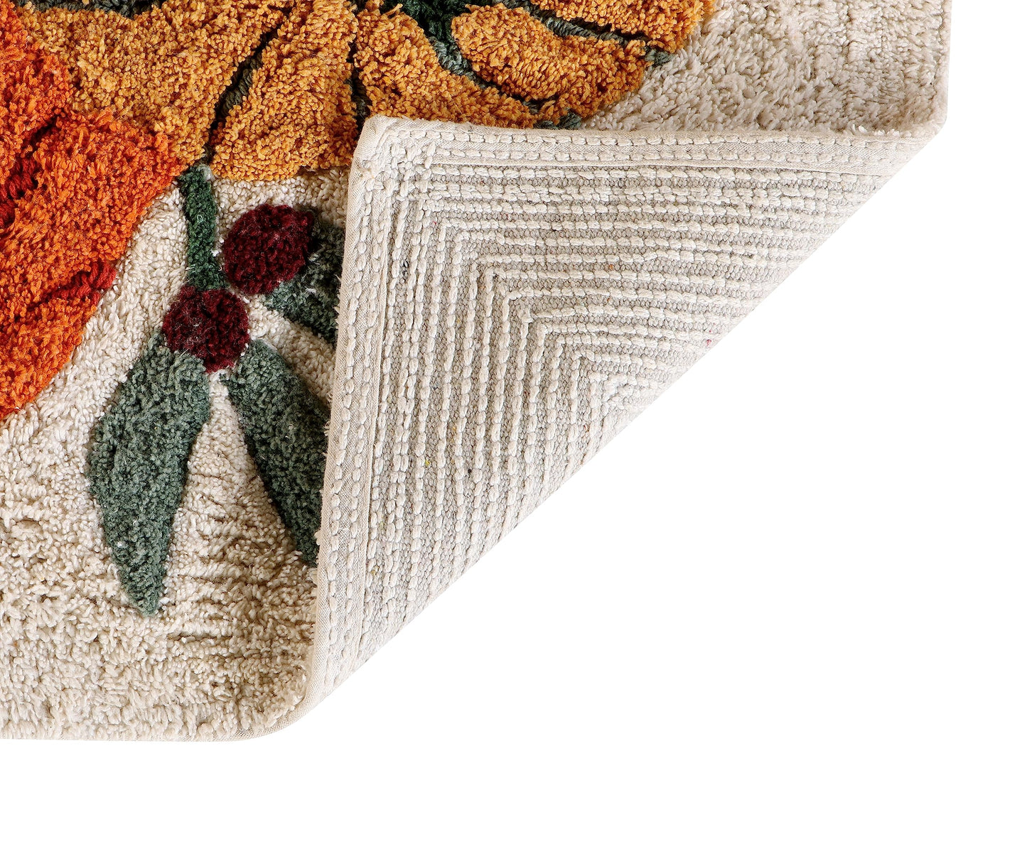 KEMA Soft 100% Cotton Halloween Pumpkin-Style Regular Use Rectangular Spa Mat Rug Plush Water Absorbent, Decorative Border - for Bathroom Vanity, Bathtub/Shower - Machine Washable - 1 Pack