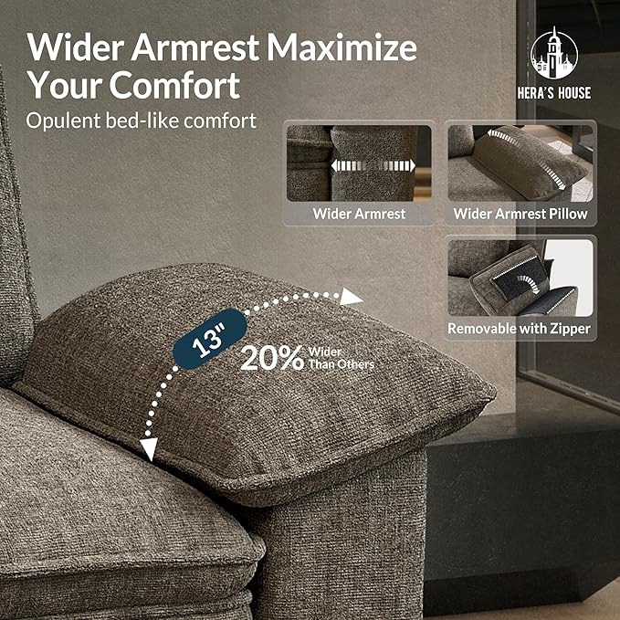 HERA'S HOUSE 2 Pieces Modular Sectional Sofa Sets, Oversized Couch Set with Loveseats, Comfy Cloud Couches with Throw Pillows, 5-Seater Deep Seat Sofa for Living Room, Chenille Ash