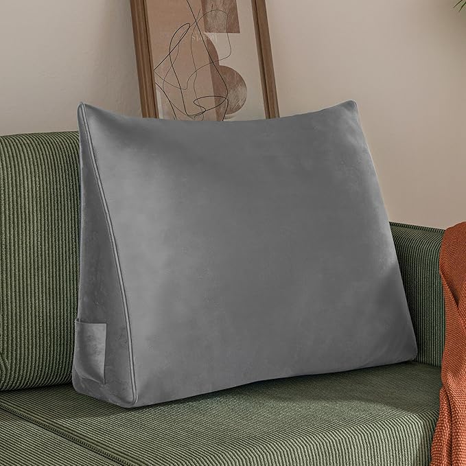 WOWMAX Back Pillow for Bed Sitting up-Bed Wedge Pillow Back Support Pillows for Bed & Sofa Couch, Velvet(100% Cotton), Light Gray