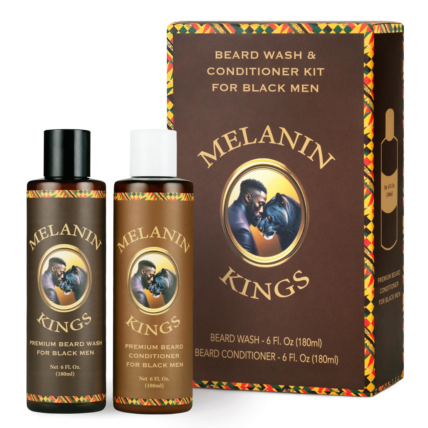 Melanin Kings Beard Wash & Conditioner Set for Black Men - Gently Cleanse, Hydrate & Soften Coarse, Dry and Curly Beards - Afric