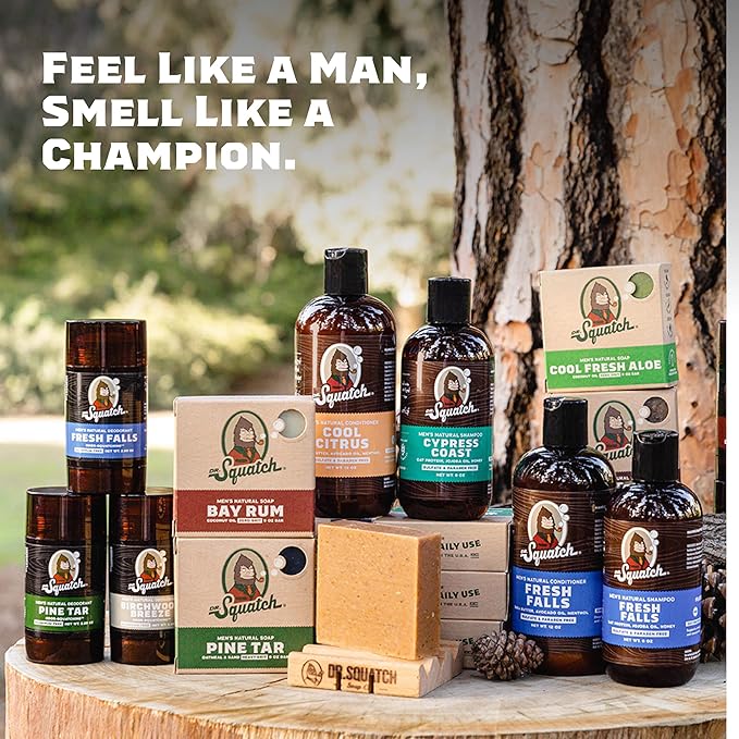 Dr. Squatch Natural Men’s Bar Soap - Cold Process Body Soap Bar with Natural Oils - Gifts for Men - Spearmint Basil, Pine Tar, Birchwood Breeze, Wood Barrel Bourbon & more (5 oz, 5-Pack)