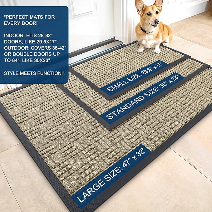 OLANLY Front Door Mat Outside Entrance 71x23, Absorbent, Heavy Duty Sturdy Natural Rubber Doormat Indoor Outdoor, Stain and Fade Resistant, Non-Slip Backing Low Profile Floor Mat for Entryway, Beige