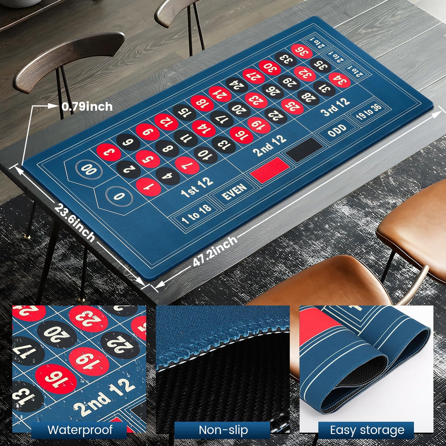 Roulette Wheel Set: 11” Roulette Wheel 47.2 * 23.6” Roulette Table Layout Felt Mat 100pcs ABS Poker Chips Roulette Win Marker 2 Decks of Playing Cards Casino Game Sets
