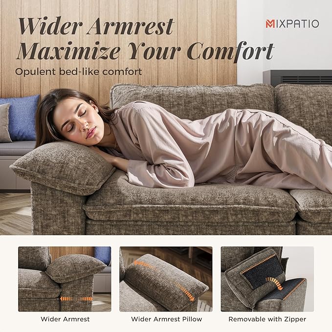 MIXPATIO 53.5" Modular Sectional Single Sofa, Soft Plush Chenille Armchair with Comfortable Deep Seat & Removable Arms for Living Room，Smoky Gray