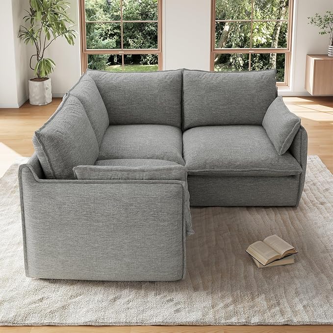 Forest aesthetics Cloud Modular Sectional,3 Seater Waterproof High Backrest V Shape Sectional Sofas,Down Filled Modular Couch with Removable Washable Cover for Living Room,Dark Gray