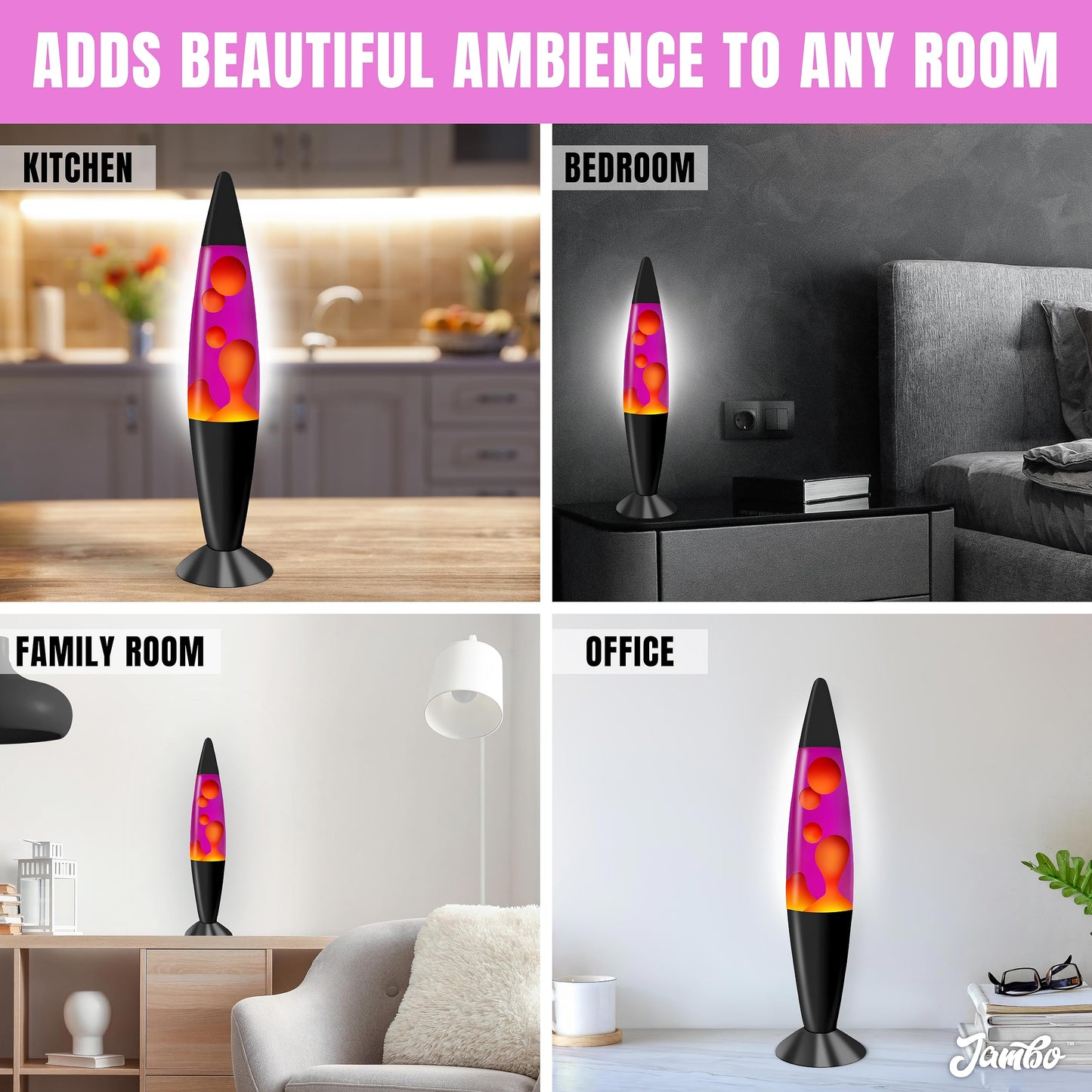 JAMBO 16" Beautiful Lamp- Purple with Yellow/Orange Wax, Relaxing Liquid Lamp for Living Room Office Bedroom Adults Teens Kids, Magma Light, Night Light Nightlight, Home Decor