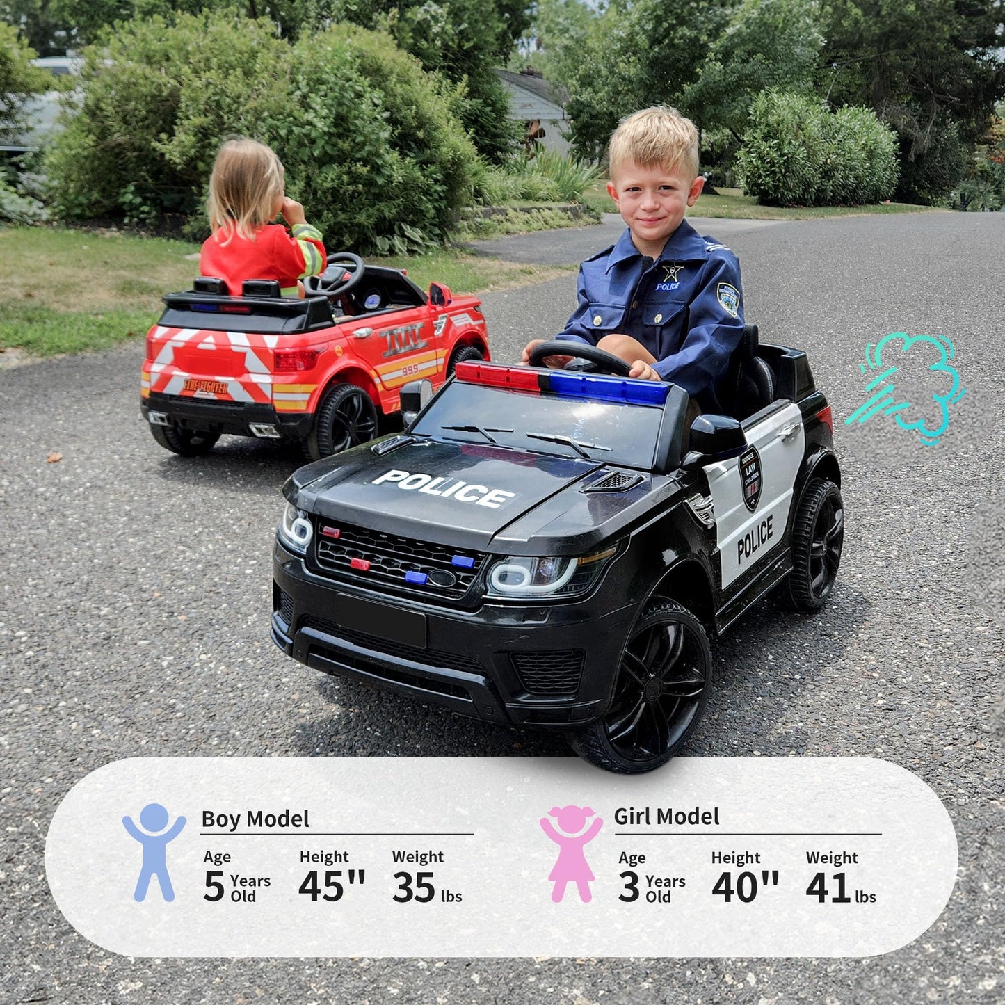 Hikiddo 24V Electric Police Ride-On Car for Kids, Ride-On Toy Kids Car w/Parental Remote Control, 2x200W Motors - Black