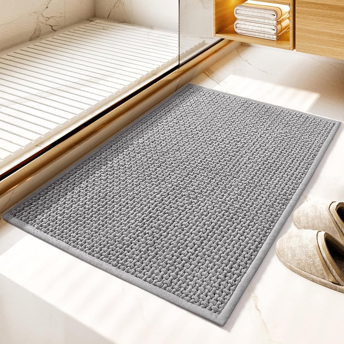 GRANNY SAYS Gray Bathroom Rugs, Absorbent Bath Mats for Bathroom, 24" x 16", Soft Chenille Bathroom Mat, Small Bath Rugs Non Slip Washable, Quick Dry, Thin, Rug for Tub and Shower