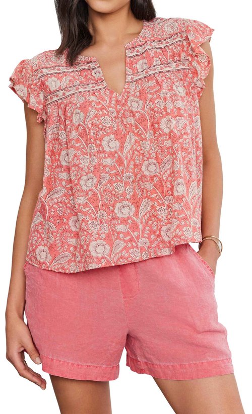 Velvet by Graham and Spencer Women's Kenzie Printed Voile Top, Rouge, XL