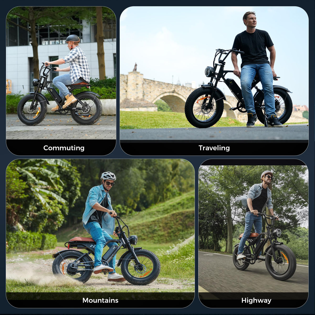 2025 Electric Bike for Adults 16"/20" 1000W 20mph 374.4Wh Commuting Fat Tire Full Suspension Electric Dirt Bike 55+ Pas Miles Long Seat Off Road Ebike Mountains UL2849