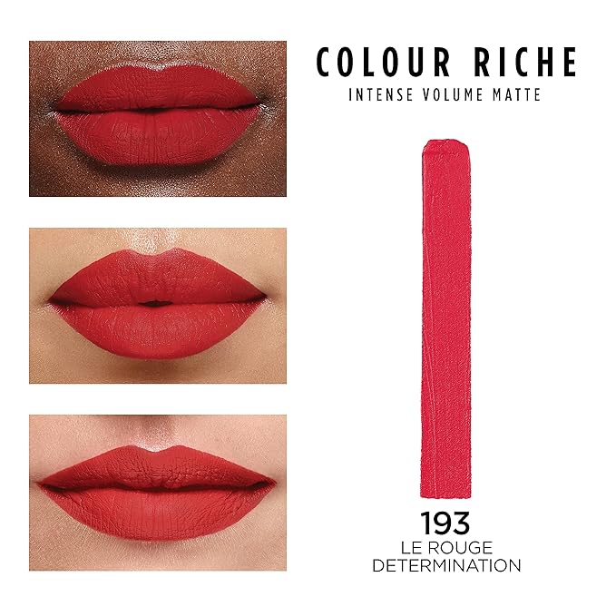 L'Oreal Paris Colour Riche Intense Volume Matte Lipstick, Lip Color Infused with Hyaluronic Acid for up to 16hr All Day Comfort, Le Rouge Determination, 0.06 oz