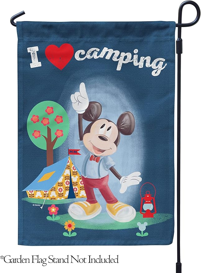 Flagology.com, Disney, Mickey Mouse, Mickey I Love Camping, Outdoor, Garden Flag 12.5"x18", Exclusive Premium Fabric, Camp...
