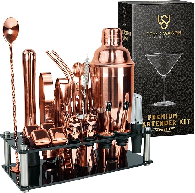 Mixology Bartender Kit – 24 Piece Rose Gold Cocktail Shaker Set w/Stand – Essential Home Bar Accessories Martini Shaker, J...