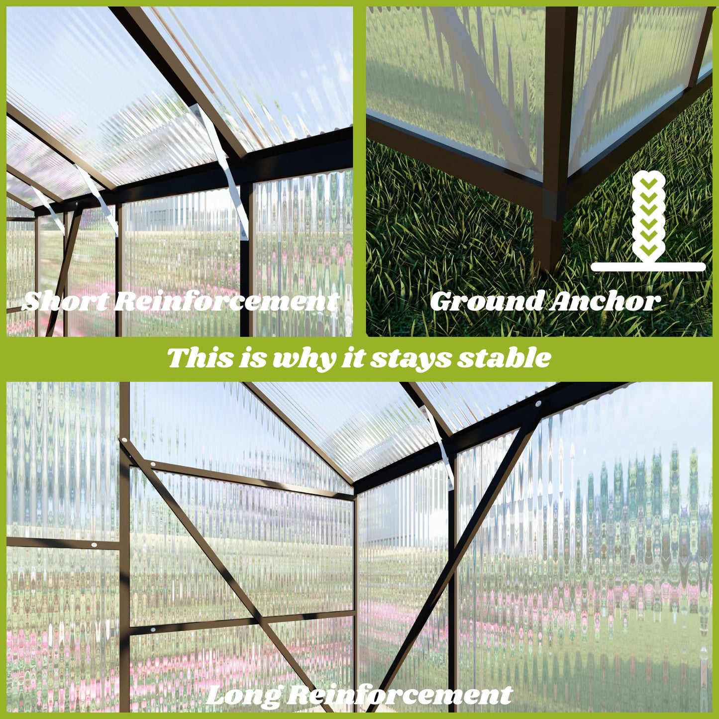 Jiliusure 6x6FT Greenhouse for Outdoors, Polycarbonate Greenhouse with Quick Setup Structure and Roof Vent, Aluminum Walk-in Green Houses for Outside Garden Backyard, Charcoal Black