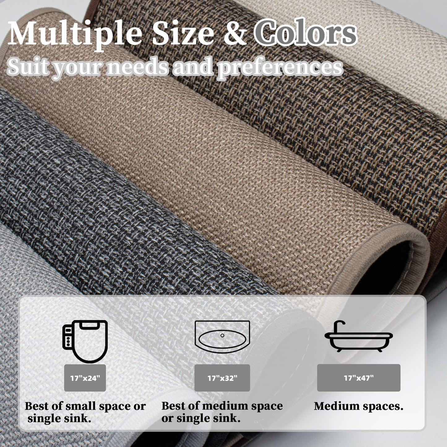 AevitasX Ultra Thin Non Slip Bath Mat with Rubber-Backing Braided Absorbent Machine Washable Bathroom Rugs, Quick Dry, Fits Under Door 17" x 24" Beige