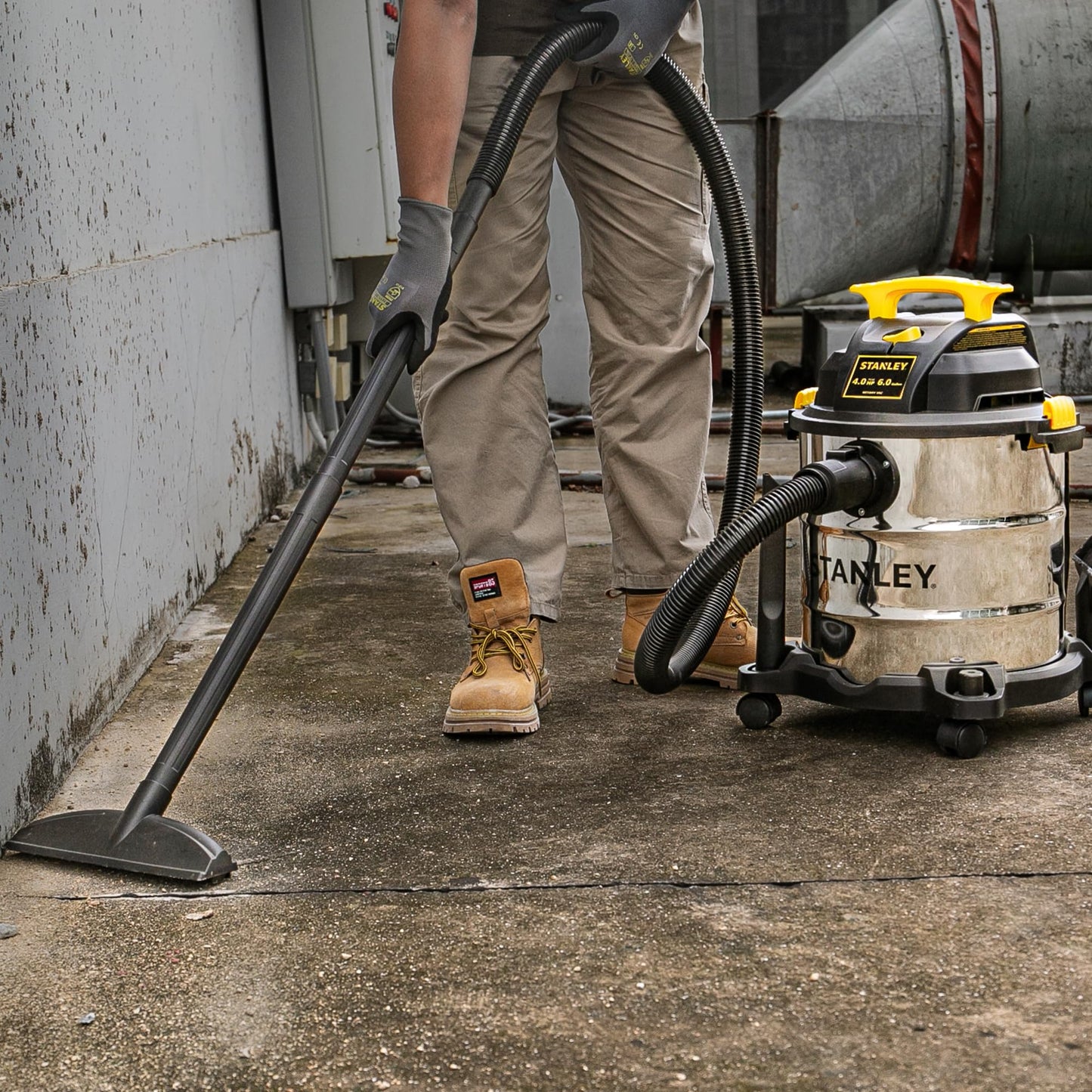 STANLEY SL18116 Wet/Dry Vacuum, 6 Gallon, 4 Horsepower, Stainless Steel Tank, 4.0 HP, Silver+Yellow