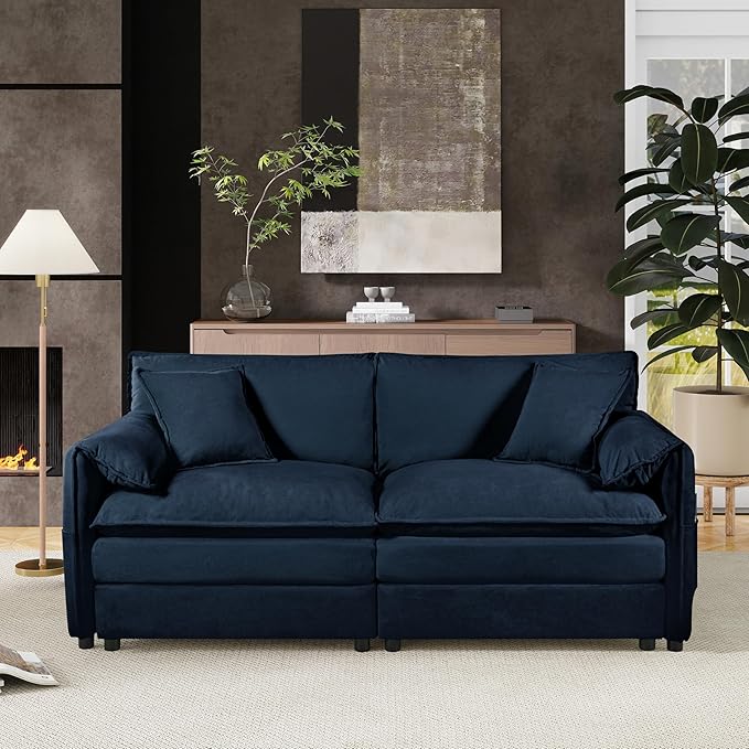 RENDGO 76" Modular Sectional Sofa, Chenille Cloud Couch for Living Room & Apartment, Deep Seat Comfort, Flexible Loveseat Combination Sofa for Home & Office,Blue