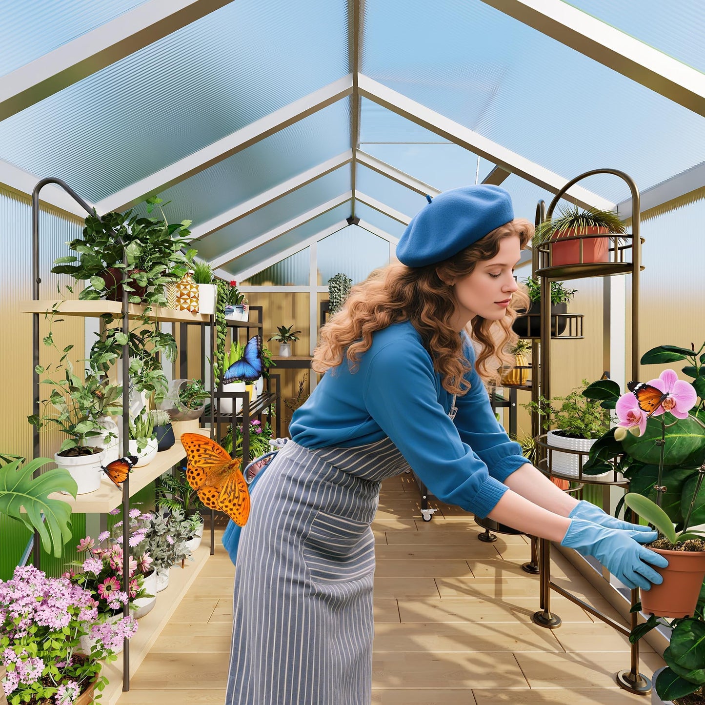 6x10 FT Greenhouse for Outdoors, Polycarbonate Greenhouse with Roof Vent, Ground Nails, Lockable Push Door, Aluminum Large Walk-in Green House for Outside Garden Backyard, Patio, Lawn, Silver