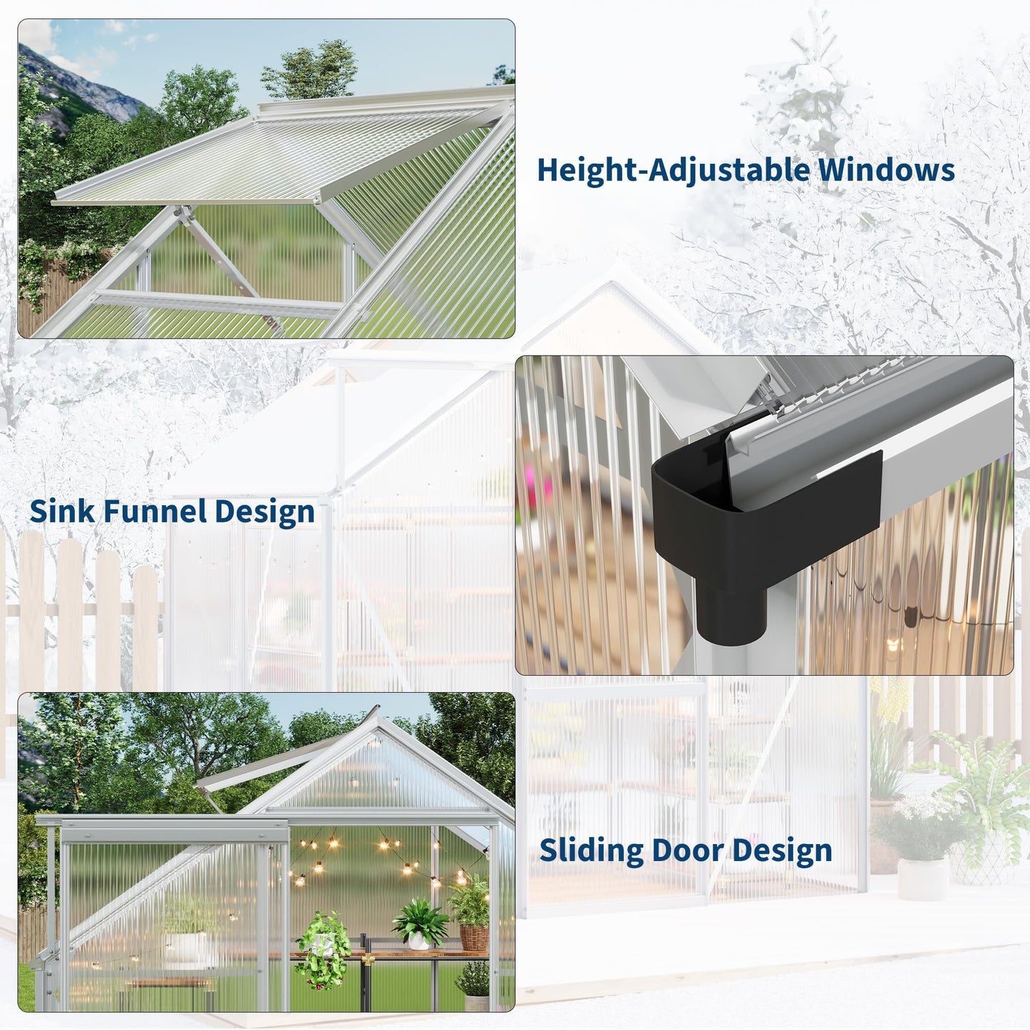 GarveeHome 6x4FT Greenhouse, Small Walk-in Polycarbonate Greenhouse with Adjustable Vent Window, Sliding Door, Portable Green House Kit for Outdoors, Winter