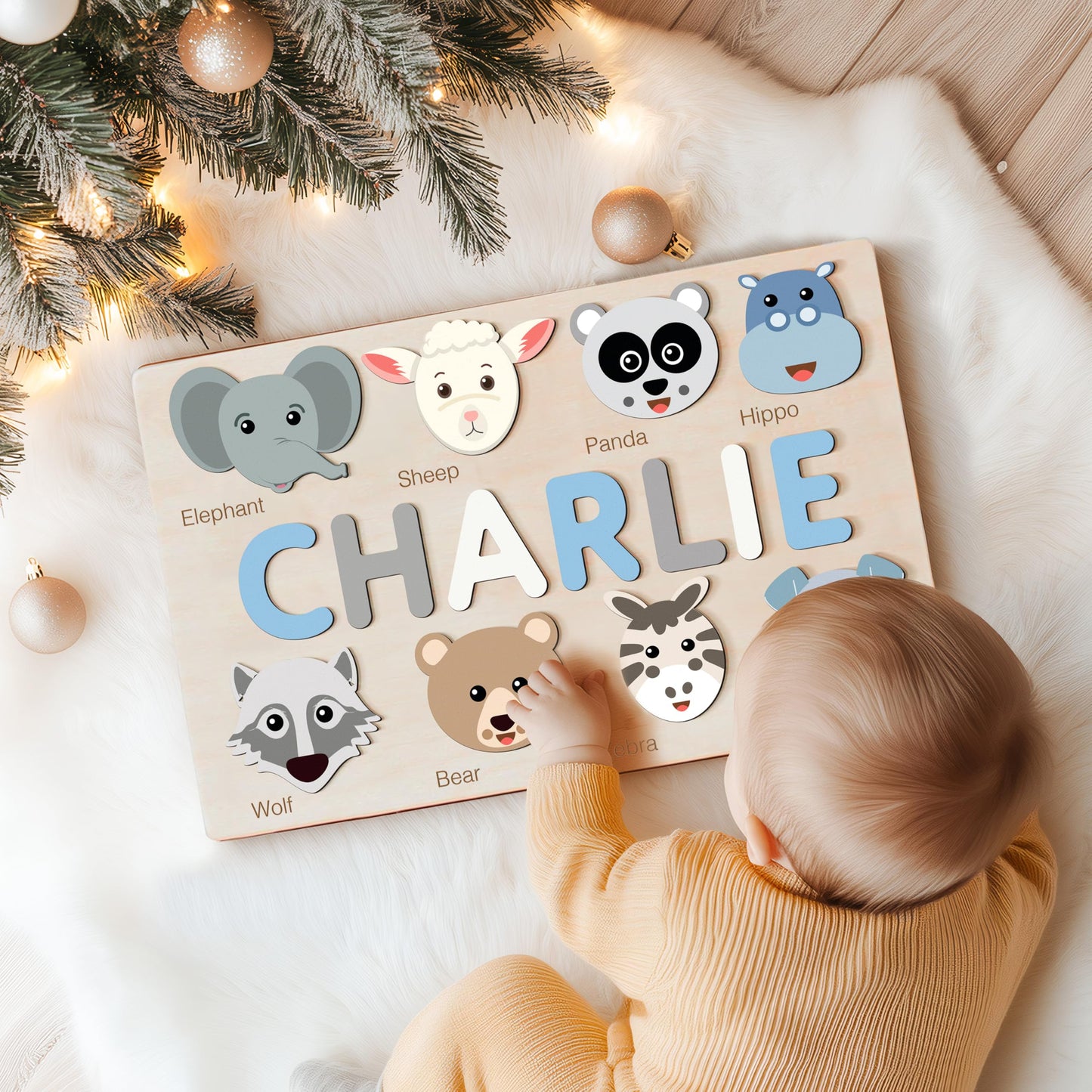 Personalize Name Puzzle for Toddler with Animal, Baby Gift for Girl and Boy 0 1 2 3 Year Old, Personalized Puzzle for Kid, 1 Year Old Kid Gifts, Customized Baby Gift, Educational Name Toy