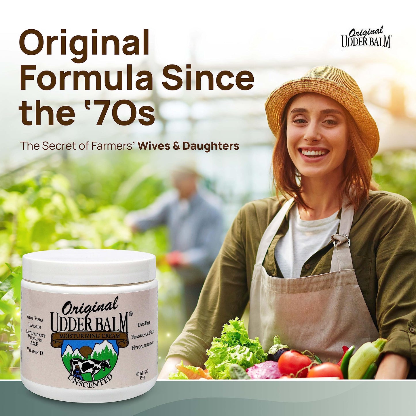 Original Udder Balm Unscented Jar - Made in USA - Hypoallergenic, Dry Skin Relief for Hands, Feet & Face, Moisturizer for Sensit