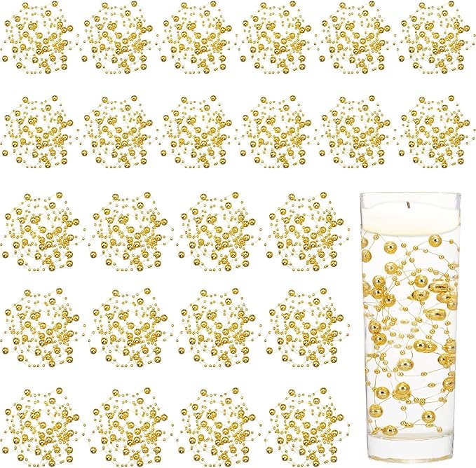 Tondiamo 24 Pcs Artificial Pearl String for Floating Candle Faux Pearls Beads String Garland Centerpiece Decoration for Va...