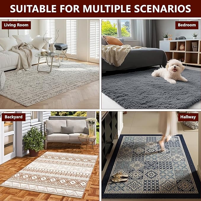 Non Slip Rug Pad Gripper, 8 x 10 Ft Extra Thick Foam Under Area Rug Carpet Pads for Any Hard Surface Floors, Keep Your Carpets Safe and in Place, Prevent Rug from Wrinkling or Buckling