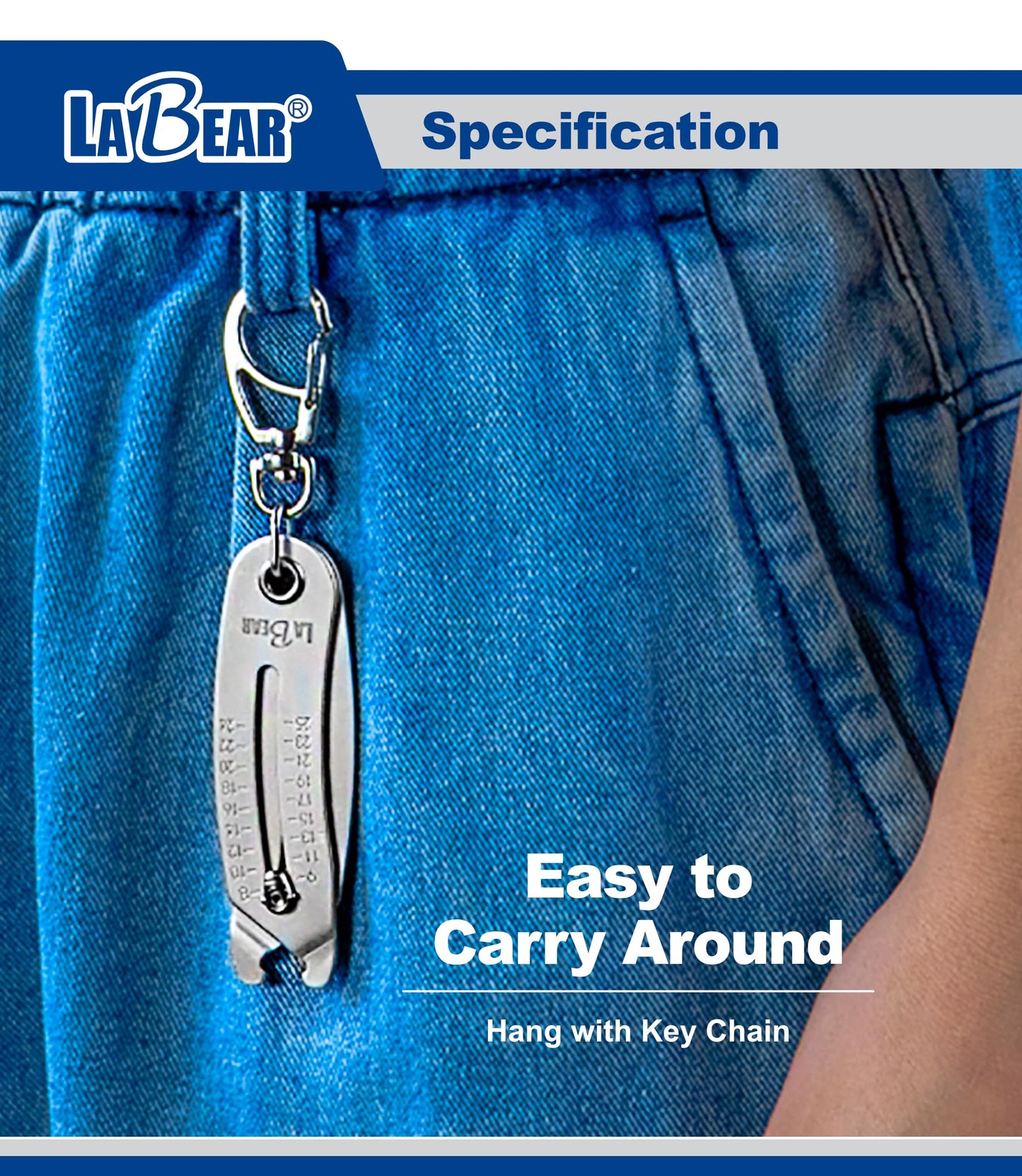 LABEAR Elite Nut and Bolt Size Identifier Keychain, Pro-Grade SAE & Metric Thread Gauge (8-25mm, 5/16"-1") Heavy-Duty Steel Fastener Checker & Wrench Size Finder, Permanent Stamped Markings