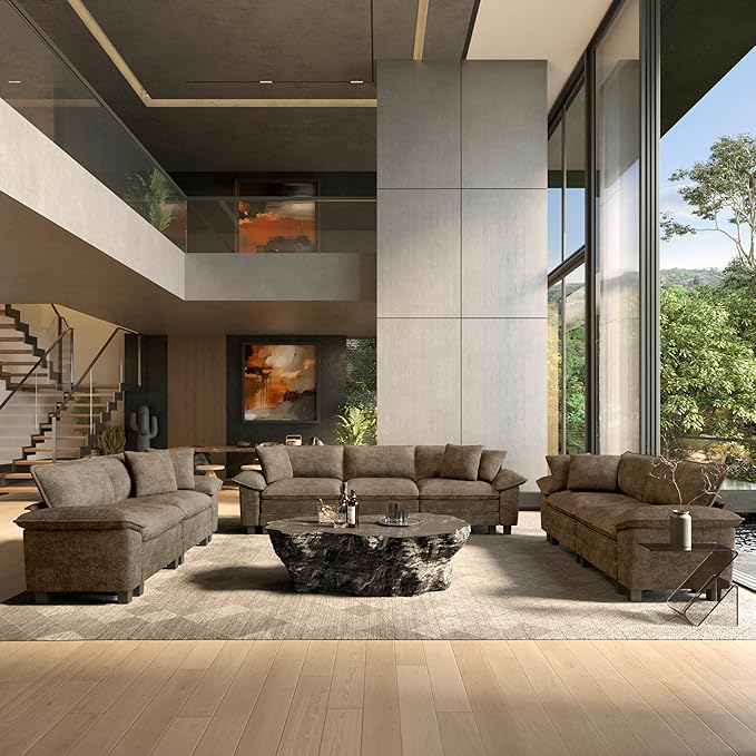 HERA'S HOUSE 3 Pieces Modular Sectional Sofa Sets, Oversized Couch Set with Loveseat and Armchairs, Comfy Cloud Couches with Throw Pillows, 5-Seater Deep Seat Sofa for Living Room, Chenille Taupe