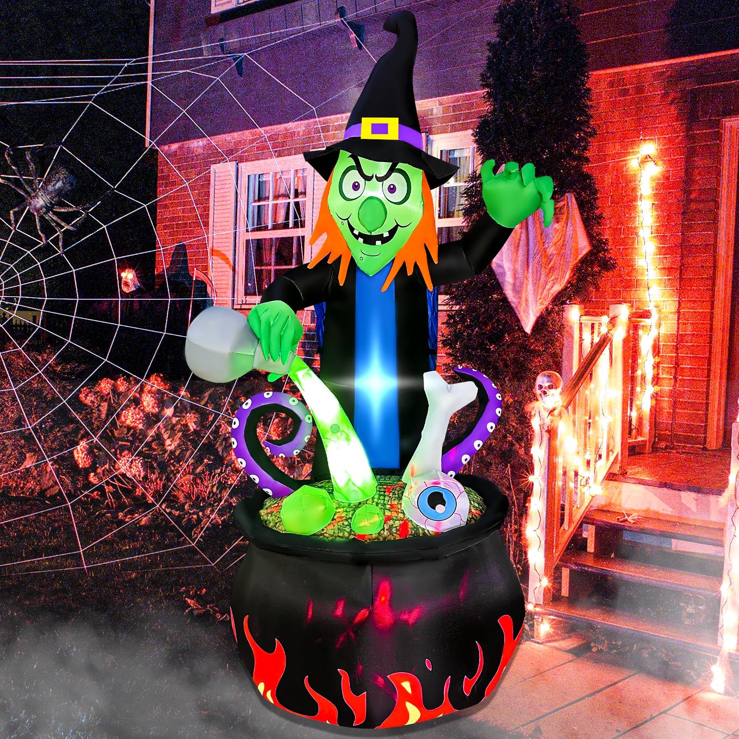 BLOWOUT FUN 6 Ft Halloween Inflatable Outdoor Decoration Witch with Cauldron Pot Blow Up Inflatables Halloween Decorations with Build-in LEDs for Home Yard Lawn Garden Party Decor
