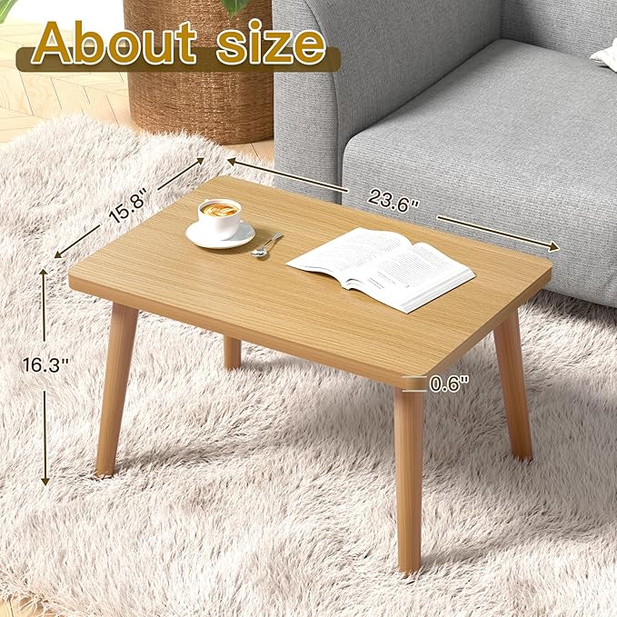 Small Coffee Table for Small Space, Low Table, Floor Table Desk for Sitting on The Floor, Japanese Coffee Table for Living Room, Tatami Tea Tables with Solid Wood Legs, Home Office, Farmhouse, Brown