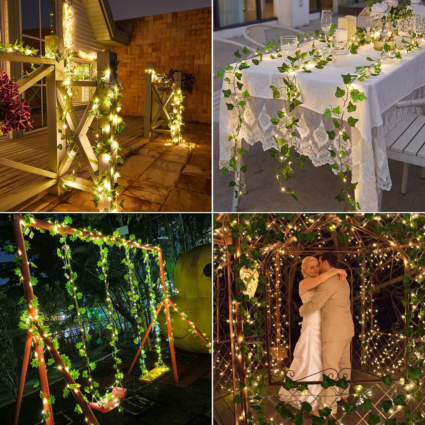 Brizled Solar Vine String Lights, 33ft 100 LED Solar String Lights, 8 Modes Artificial Ivy Leaf Solar Plant Vine Lights, Outdoor Ivy Fairy Lights for Outside Wedding Garden Fence Wall Hanging Decor