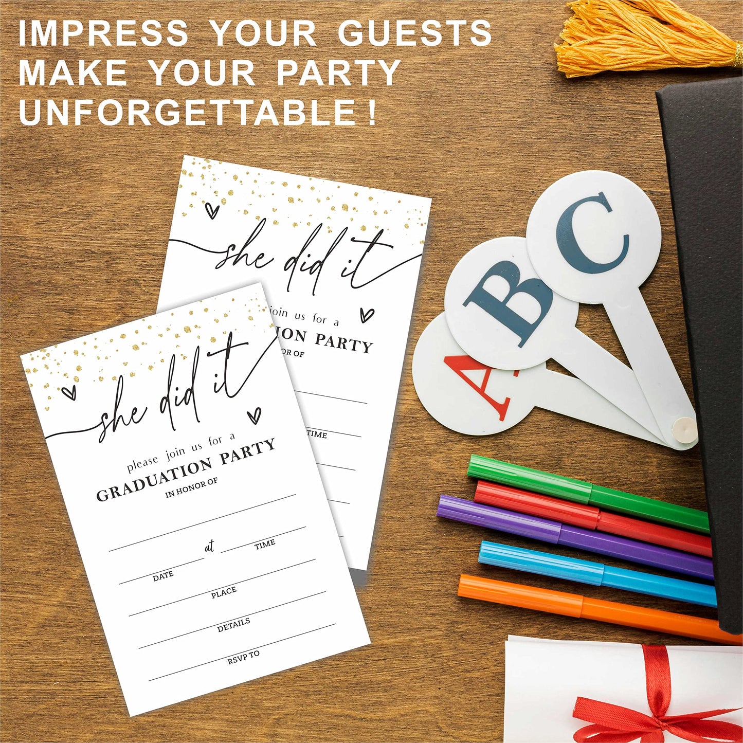 NYCTUG Graduation Party Invitations With Envelopes(20 Pack), 4 x 6 Inches, Multicolor Coated Paper, Advanced Printing Technology, Fill-In Personalized Details, Eye-Catching Design