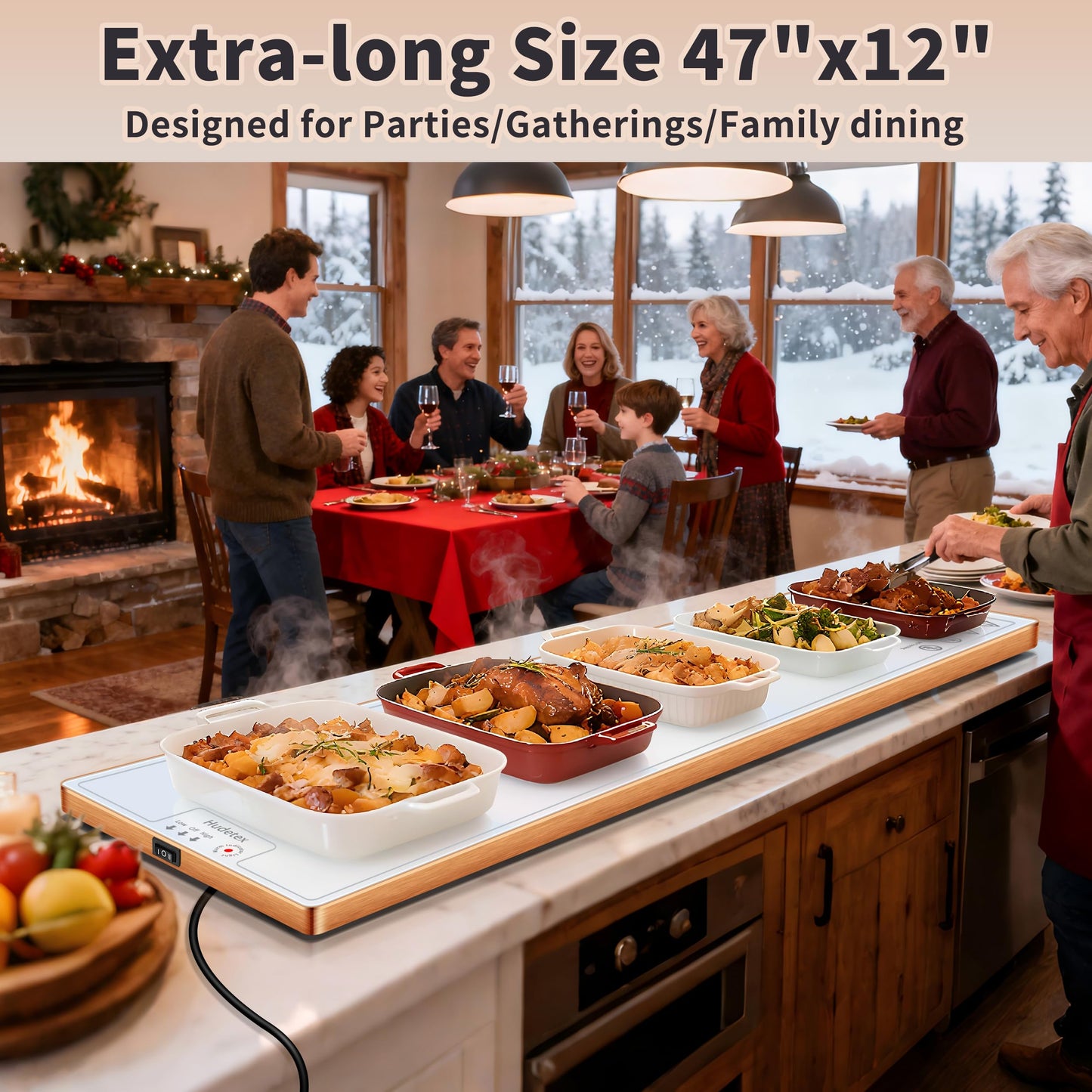 Warming Mat for Food (Extra Long 47"x12"), Warming Trays for Buffets Party & Daily Use, Temperature Control Food Warmer, Full Surface Warm Tempered Glass Food Warming Mat, White Electric Warming Tray