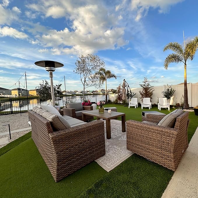 SUNSHINE VALLEY Swivel Glider 4 Piece Patio Furniture Set with Swivel Chairs, Patio Set with 4.92" Extra Wide Armrest, Wicker Patio Furniture with 26.3" Deep Seating and 5.5" Thick Cushions, Grey