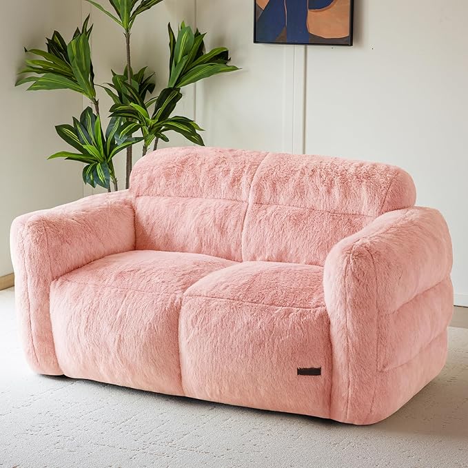 MAXYOYO Giant Bean Bag Chair for Adults, Ultra Soft Fluffy Loveseat Bean Bag Sofa, Oversized Floor Sofa for Living Room Bedroom, Cozy Reading Chair with Filler, Pink