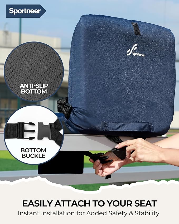Sportneer Stadium Seats with Back Support: 6 Reclining Position Folding Bleacher Chairs with Back and Cushion - Padded Bleacher Seats with Shoulder Strap & Storage pocket for Events, Outdoors, Camping