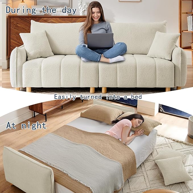 Mofolit Sleeper Sofa Bed Convertible Couch with Storage in Chenille Fabric Loveseat for Living Room Apartment and Small Spaces(Cream)